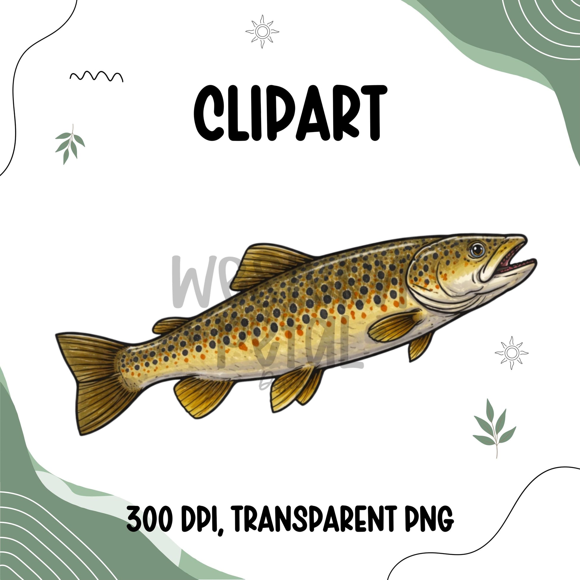 Fishing Clipart Bundle, Fish and Angler Gear Illustrations, High-Resolution PNG for Outdoor, Rustic, Tackle, Lures, Rods, Tumbler Designs