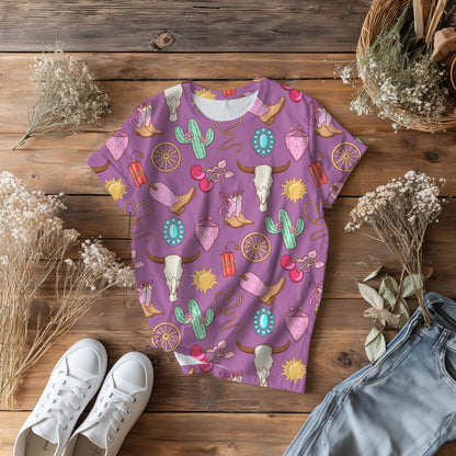 Cowgirl Icon Seamless Pattern | Pink Turquoise Western Design (PNG Digital Download)