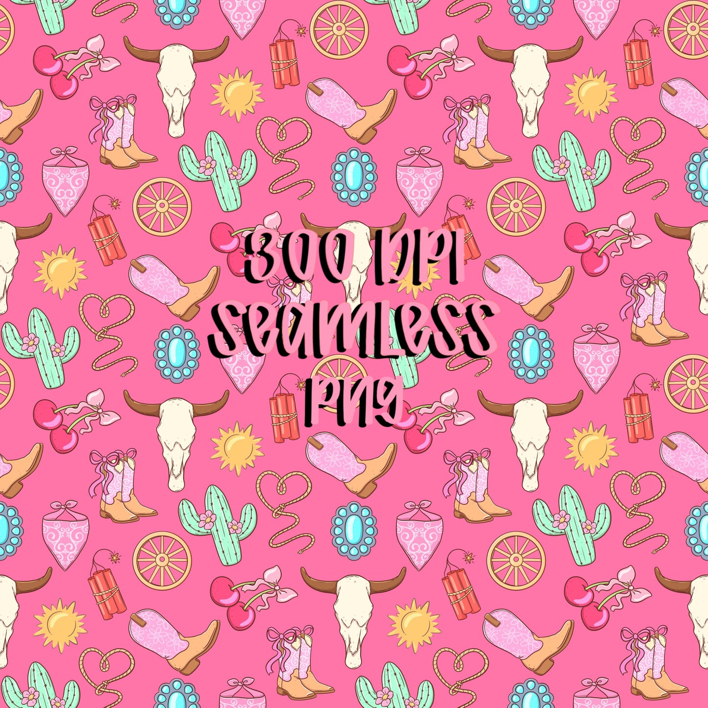 Western Seamless Pattern Bundle Cowgirl Icons Pink Blue Purple 12x12 PNG Commercial Use