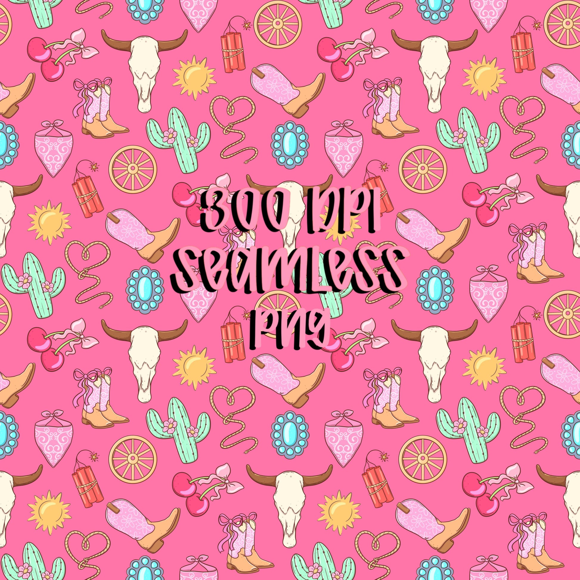 Western Seamless Pattern Bundle Cowgirl Icons Pink Blue Purple 12x12 PNG Commercial Use