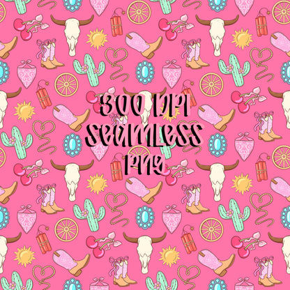 Western Seamless Pattern Bundle Cowgirl Icons Pink Blue Purple 12x12 PNG Commercial Use