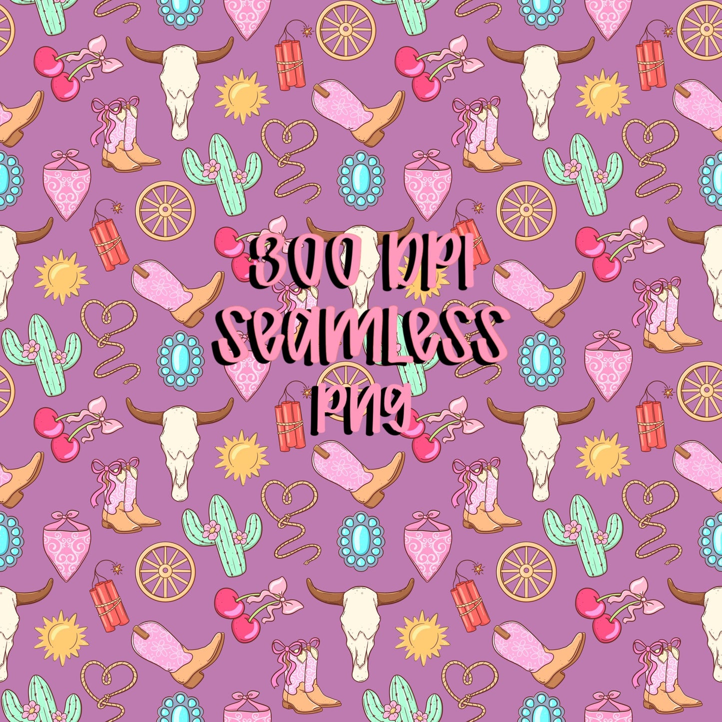 Western Seamless Pattern Bundle Cowgirl Icons Pink Blue Purple 12x12 PNG Commercial Use