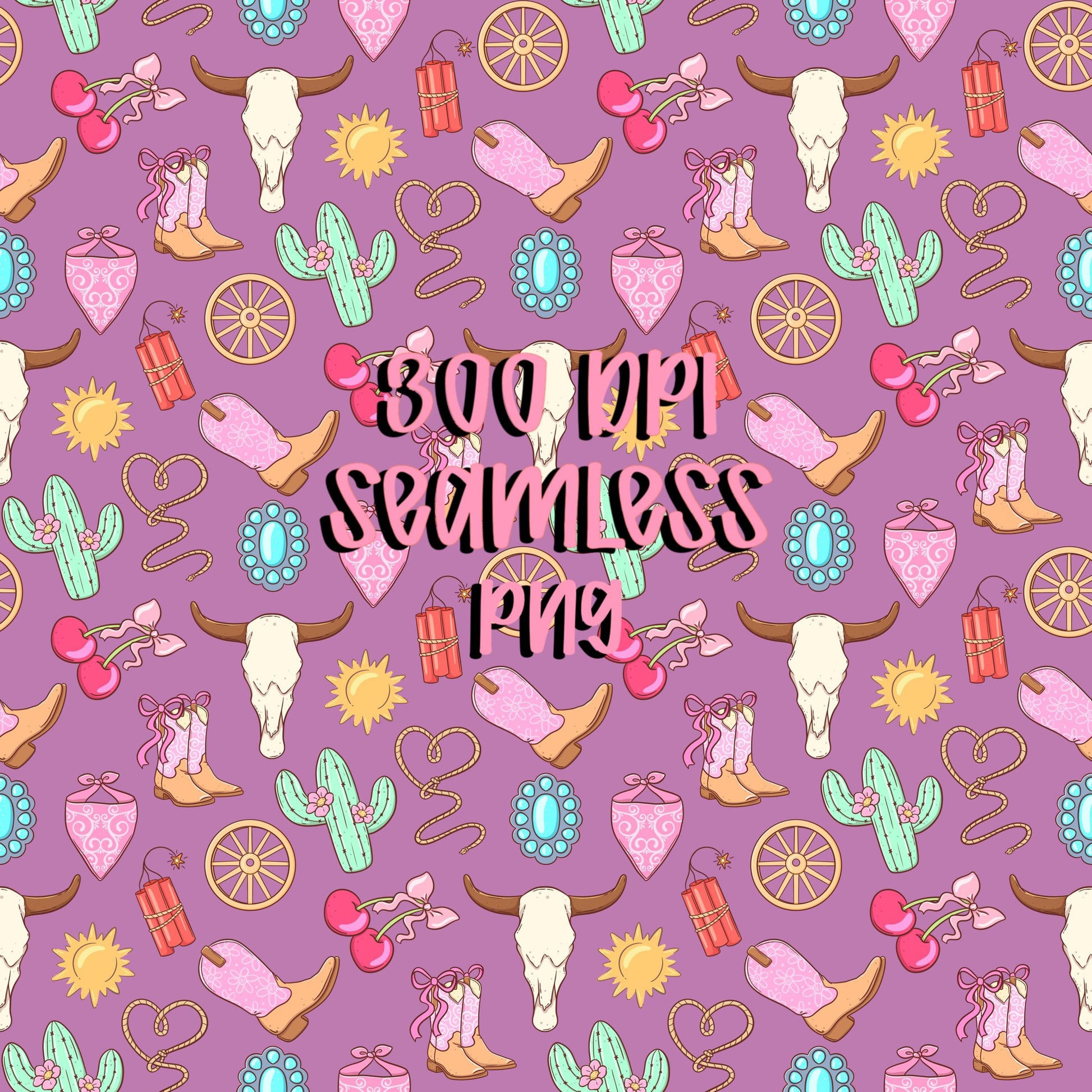 Western Seamless Pattern Bundle Cowgirl Icons Pink Blue Purple 12x12 PNG Commercial Use