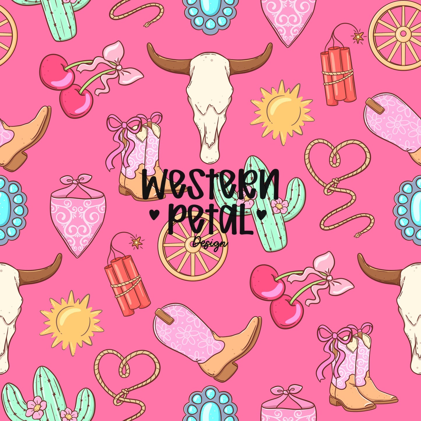 Western Seamless Pattern Bundle Cowgirl Icons Pink Blue Purple 12x12 PNG Commercial Use