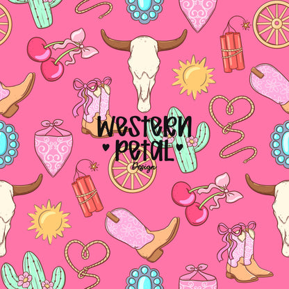 Western Seamless Pattern Bundle Cowgirl Icons Pink Blue Purple 12x12 PNG Commercial Use
