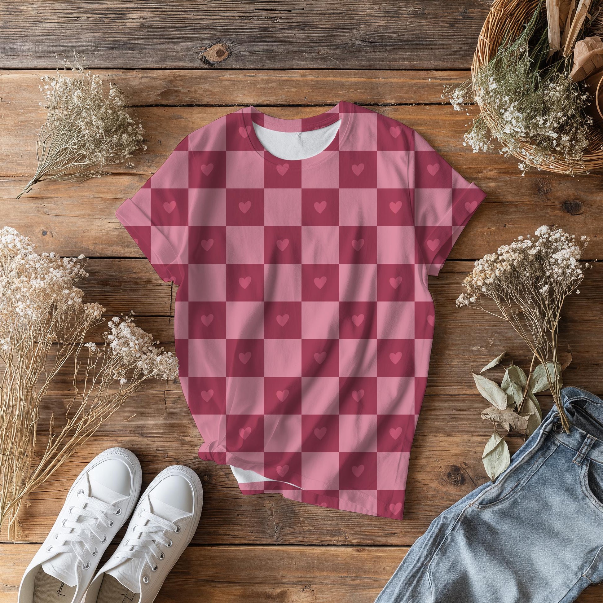 Pink Heart Checker Seamless Pattern PNG, Valentine Heart Digital Paper, Coquette Checkerboard Pattern, Cute Pink Red Design, 12x12