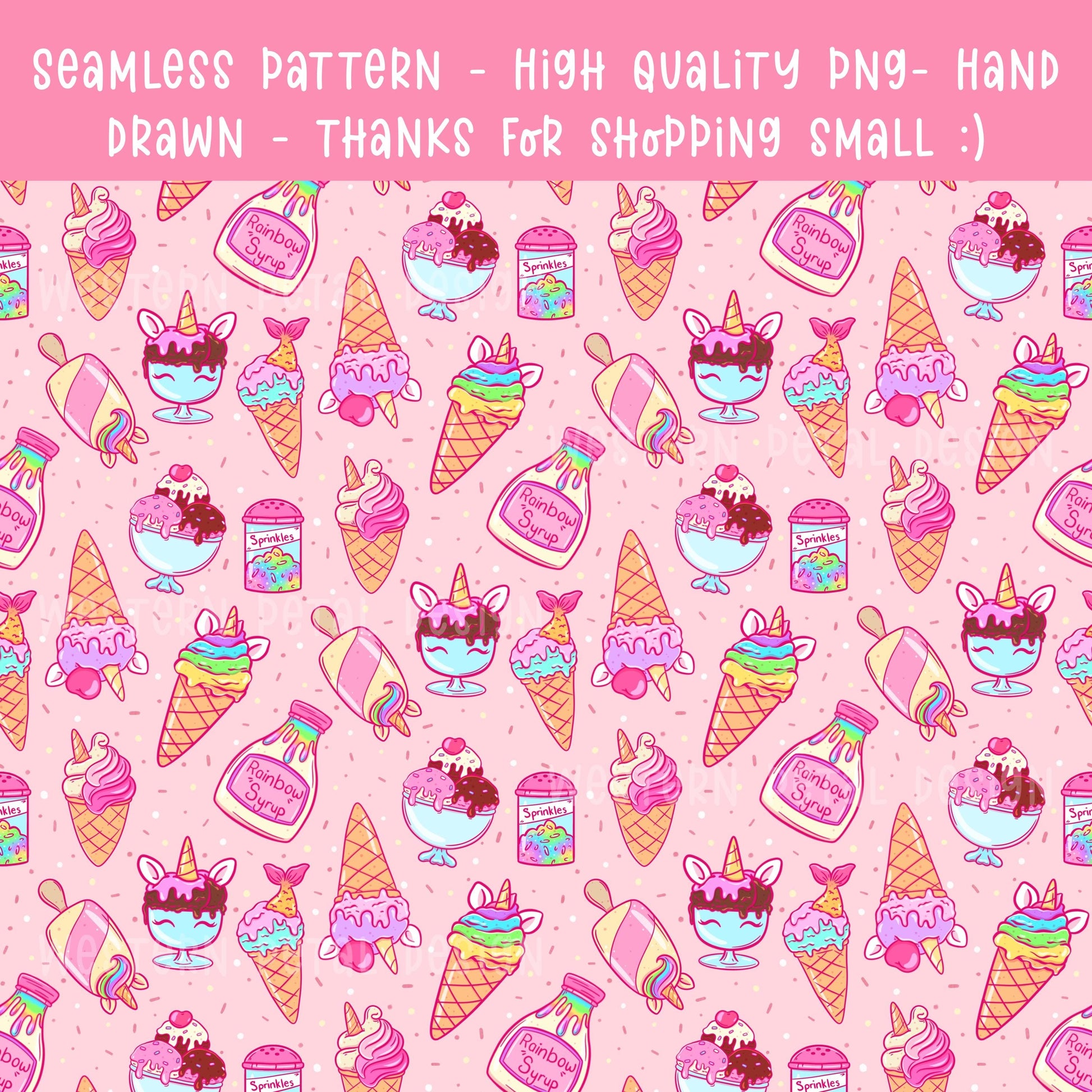 Rainbow Ice Cream Seamless Pattern | Unicorn Dessert Digital Paper (12x12, 300 DPI) (Digital Download)
