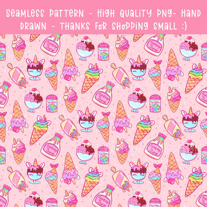 Rainbow Ice Cream Seamless Pattern | Unicorn Dessert Digital Paper (12x12, 300 DPI) (Digital Download)