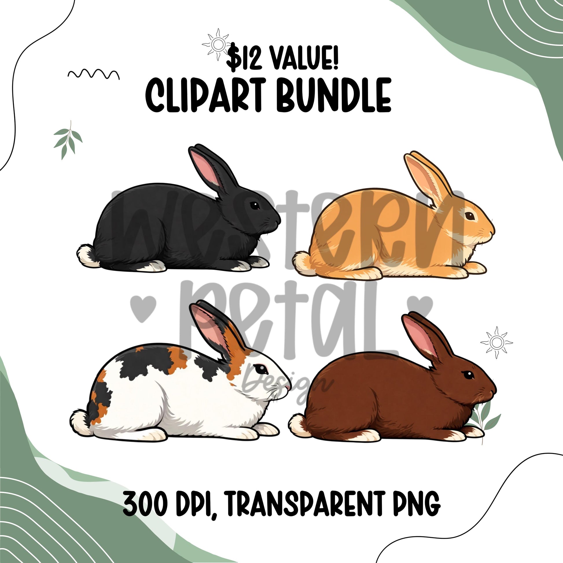Show Bunny Clipart Bundle, Farm Animal PNG Graphics (Digital Download)