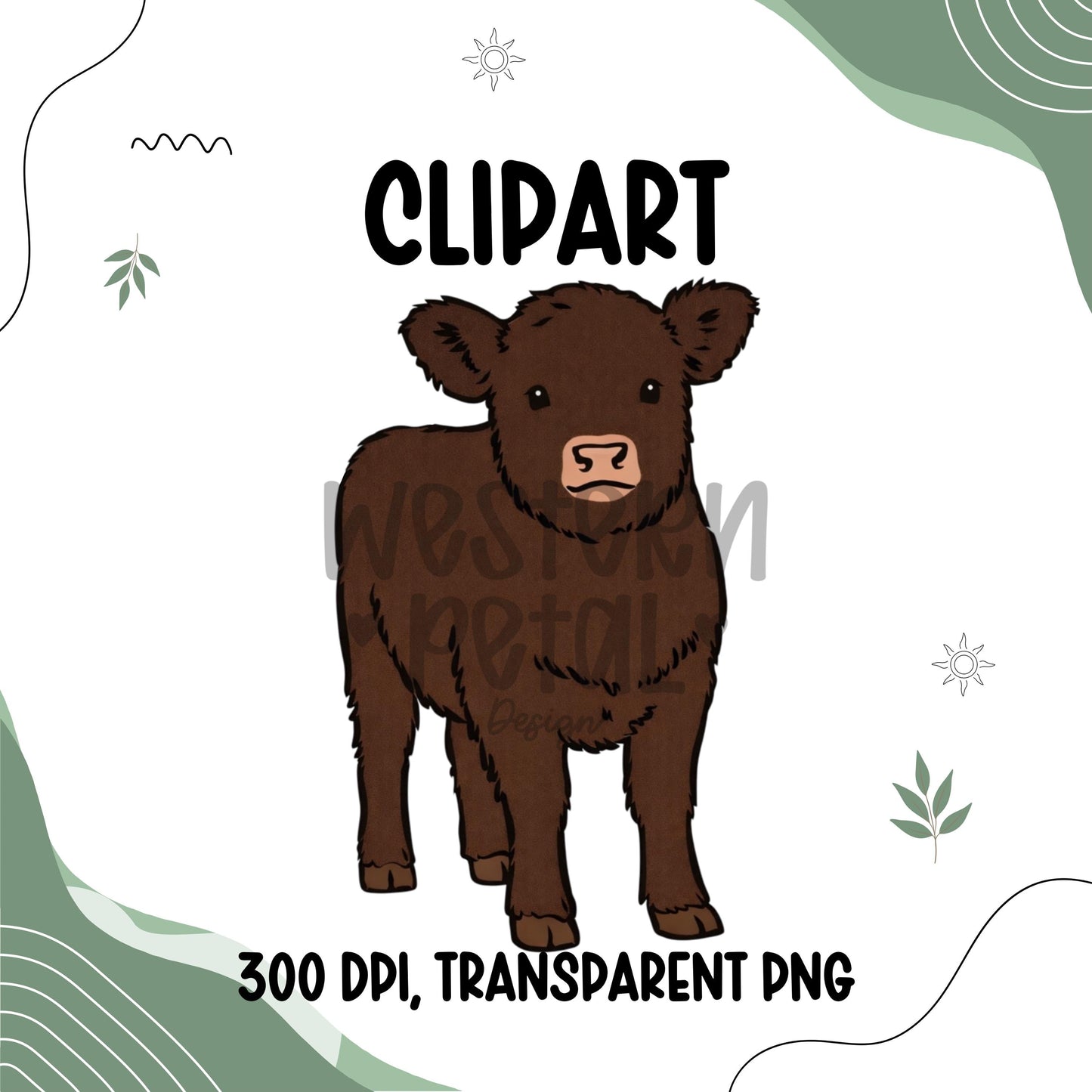 Calf Clipart Bundle Farm Animal PNG Set Baby Cow Graphics | 300 DPI | Transparent Background