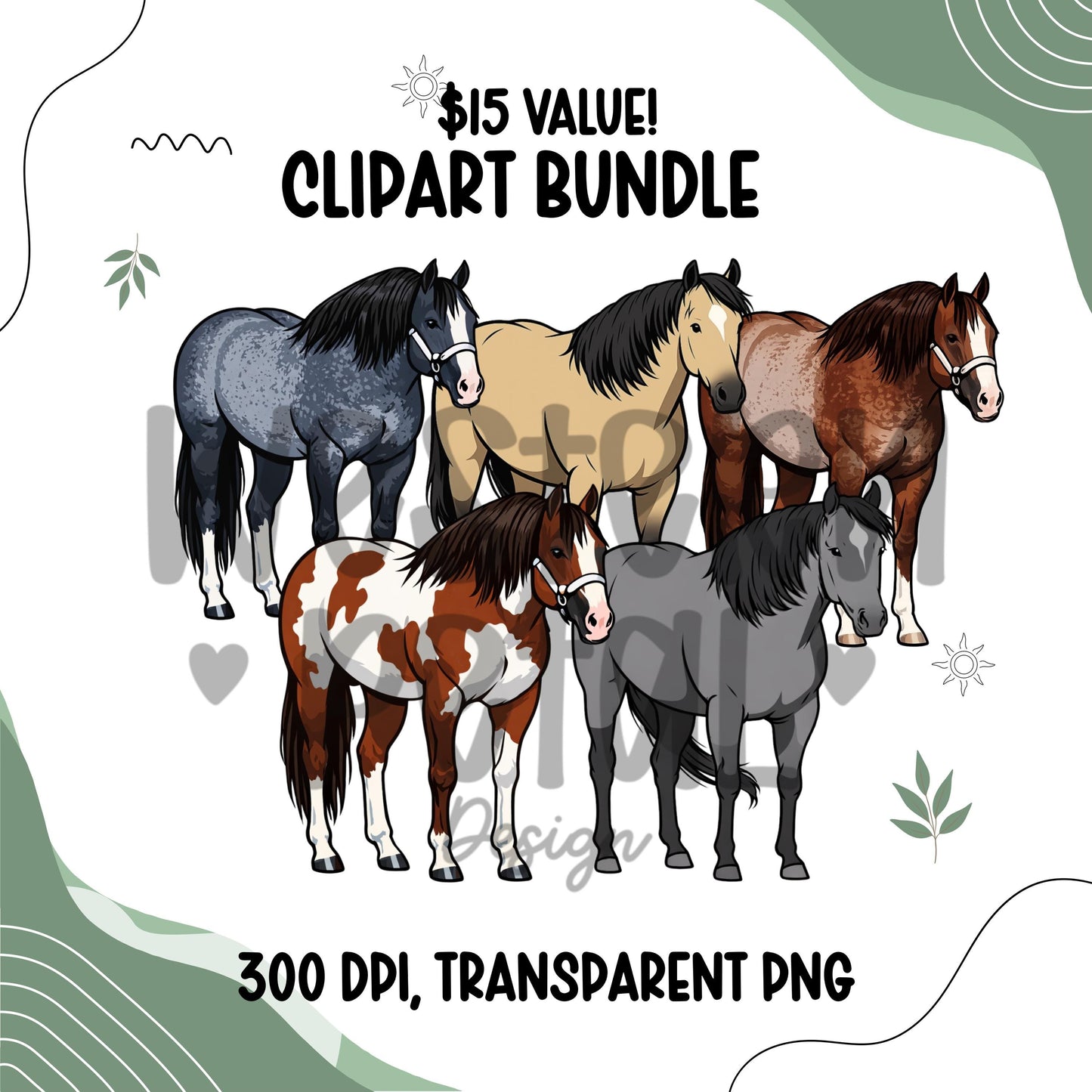 Quarter Horse Clipart Bundle | Western Illustration (PNG Digital Download)