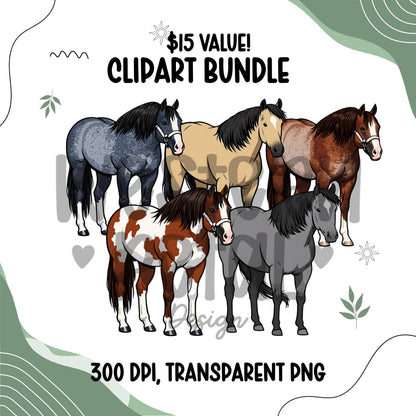 Quarter Horse Clipart Bundle | Western Illustration (PNG Digital Download)