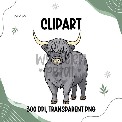 Highland Cow Clipart PNG Bundle Set | Longhorn Cattle Illustration | 300 DPI Transparent PNG
