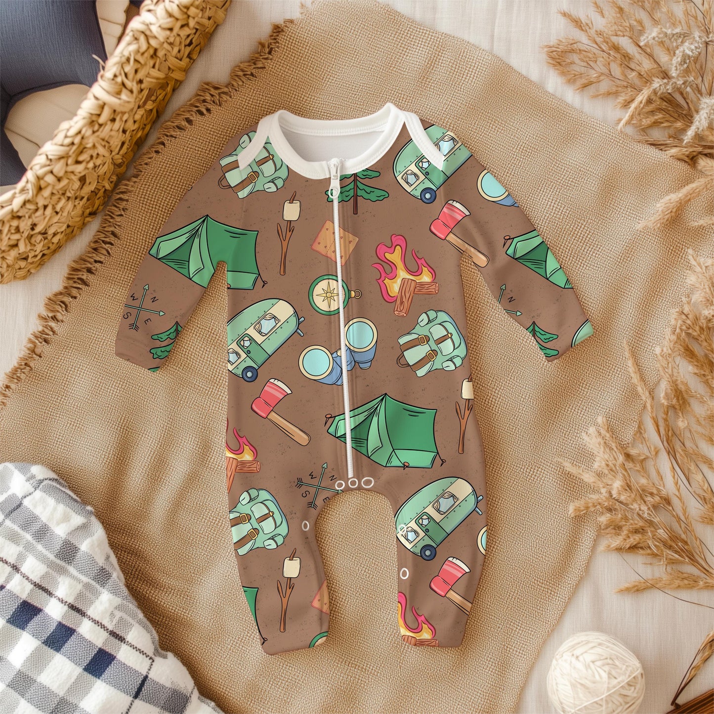 Boys Camping Seamless Pattern, Woodland Adventure Digital Paper (PNG Download)