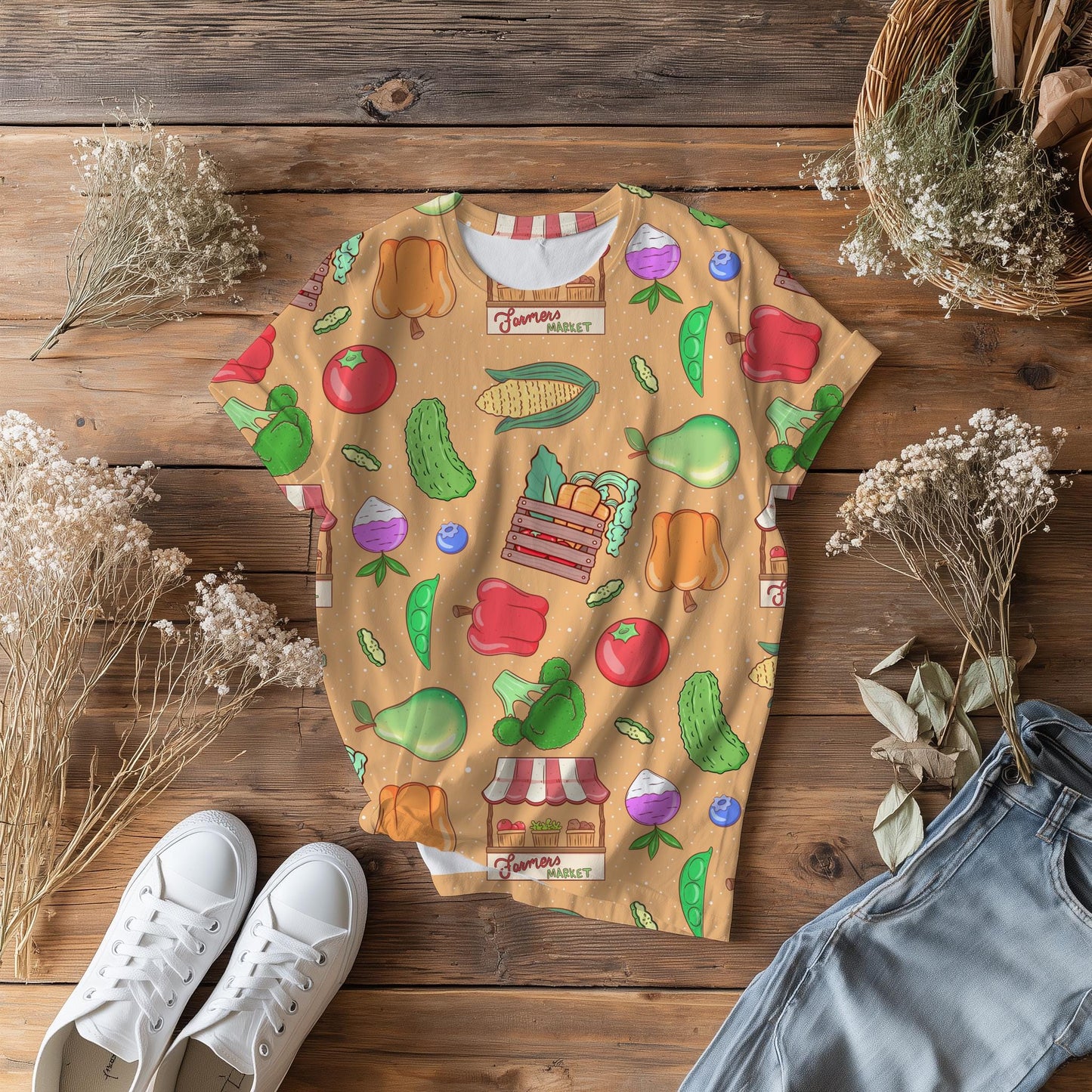 Farmers Market Seamless Pattern, Hand-Drawn Cottagecore Produce (PNG Digital Download)