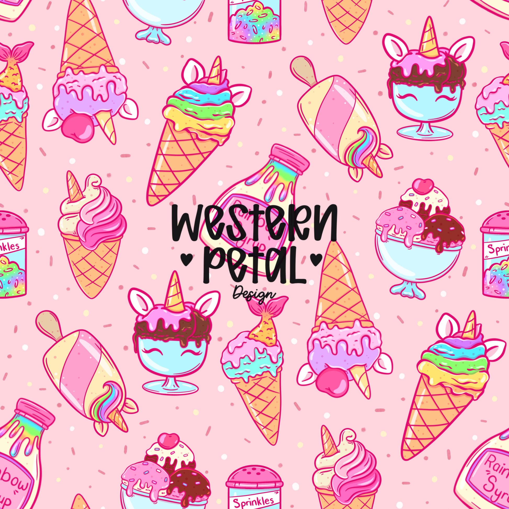 Rainbow Ice Cream Seamless Pattern | Unicorn Dessert Digital Paper (12x12, 300 DPI) (Digital Download)