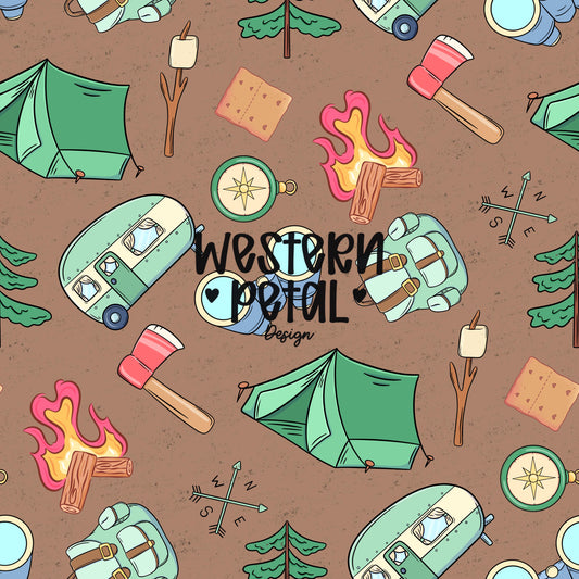 Boys Camping Seamless Pattern, Woodland Adventure Digital Paper (PNG Download)