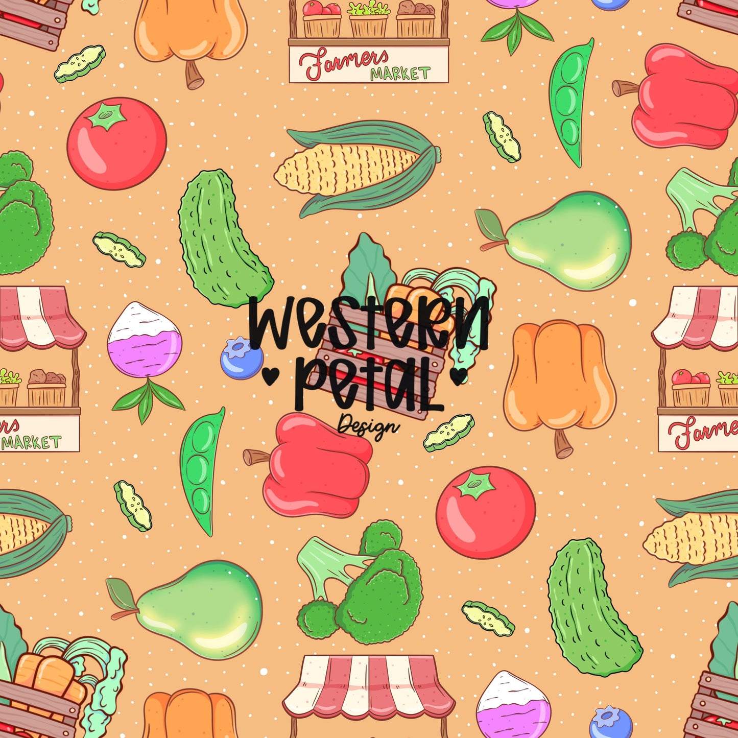 Farmers Market Seamless Pattern, Hand-Drawn Cottagecore Produce (PNG Digital Download)