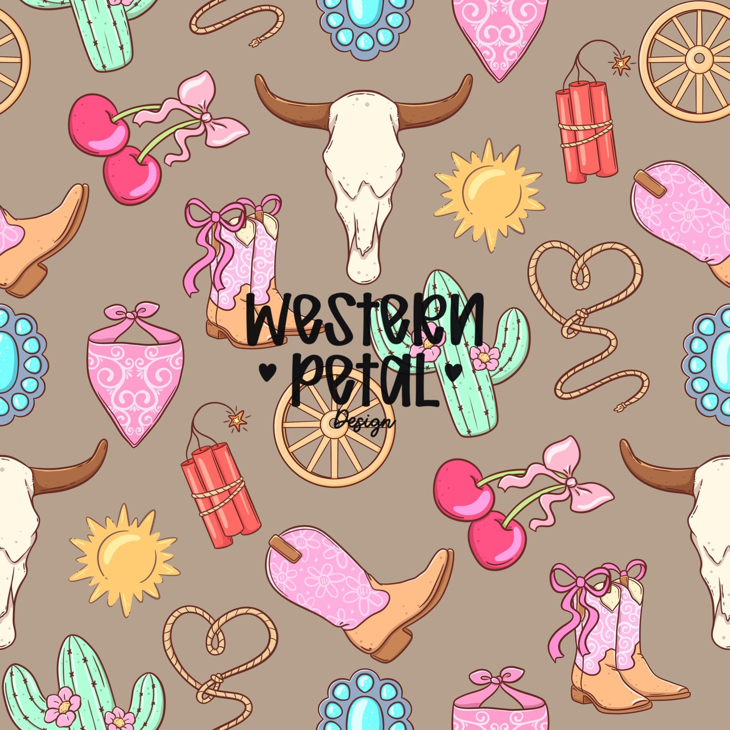 Cowgirl Icon Digital Paper | Western Seamless Pattern (PNG)