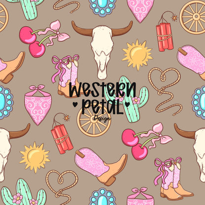 Cowgirl Icon Digital Paper | Western Seamless Pattern (PNG)