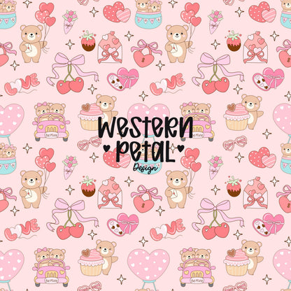 Teddy Bear Hearts Seamless Pattern, Valentine's Day, Pink Vday PNG (300 DPI)