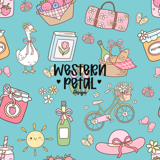 Cottagecore Picnic Seamless Pattern | Hand-Drawn Spring PNG (Digital Download)