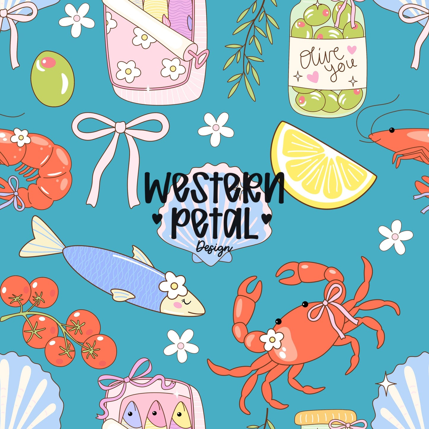 Italian Summer Seamless Pattern PNG, Coastal Food Digital Paper, Lemon Seafood Pattern, Amalfi Coast Dolce Vita Design, 12x12 Sublimation