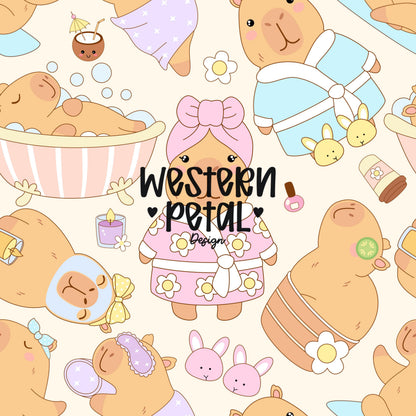 Capybara Spa Day Seamless Pattern | Nursery Decor PNG (12x12 300 DPI)