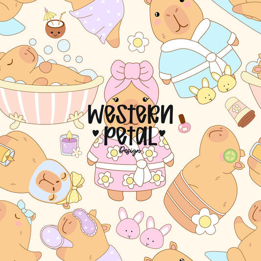 Capybara Spa Day Seamless Pattern | Nursery Decor PNG (12x12 300 DPI)
