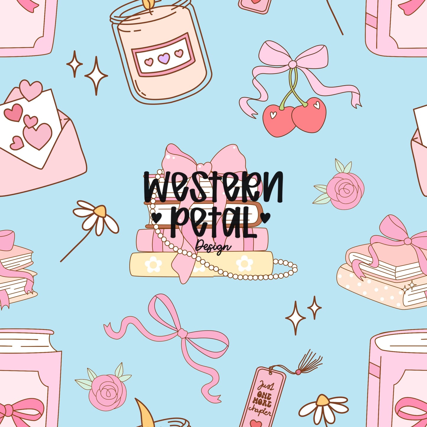 Coquette Book Seamless Pattern | Pink Bows, Florals PNG (Digital Download 12x12 300 DPI File)