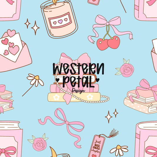 Coquette Book Seamless Pattern | Pink Bows, Florals PNG (Digital Download 12x12 300 DPI File)