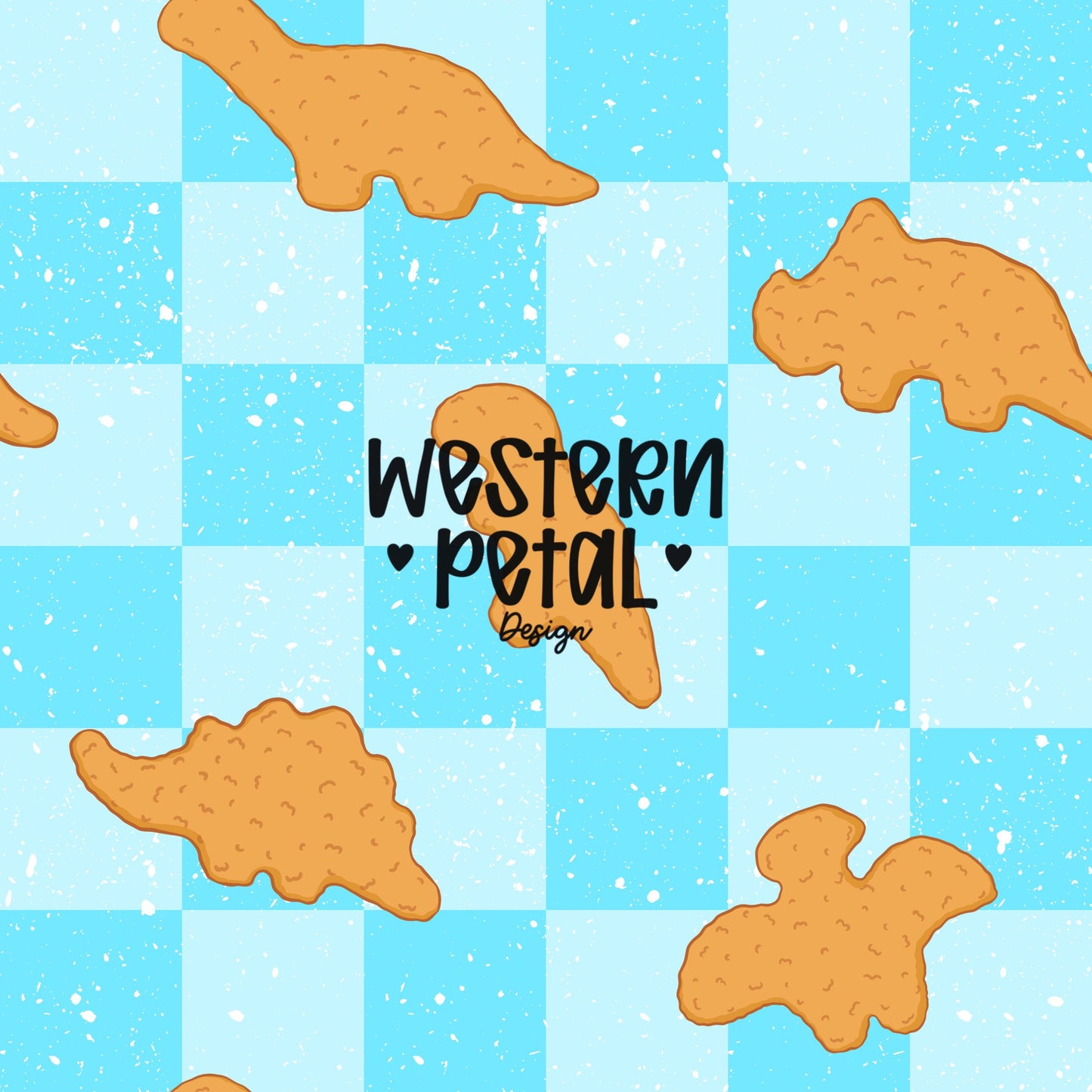 Dino Nugget Seamless Pattern PNG, Chicken Nugget Dinosaur Digital Paper, Blue Checker Pattern, Cute Food Seamless Design, 12x12 Sublimation