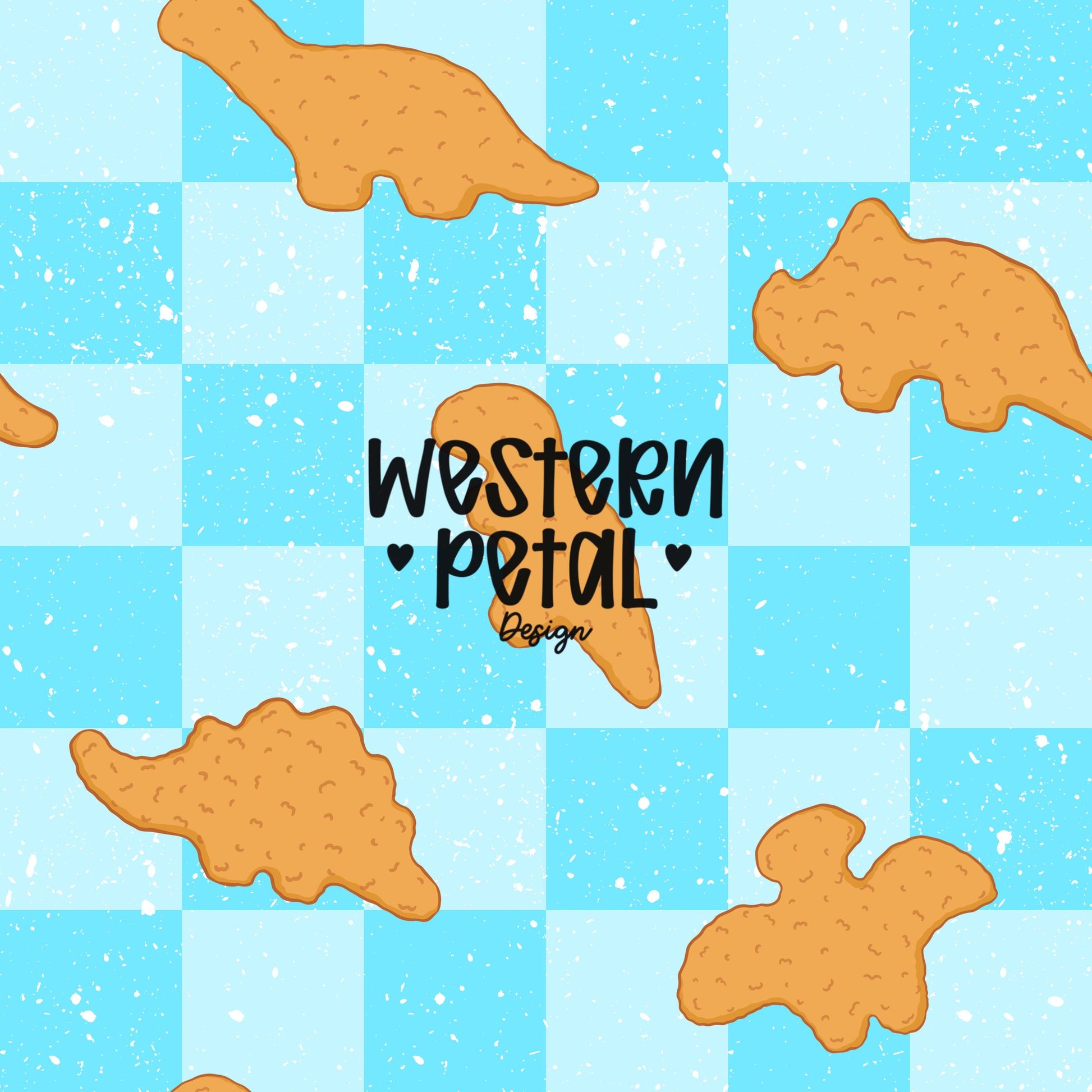 Dino Nugget Seamless Pattern PNG, Chicken Nugget Dinosaur Digital Paper, Blue Checker Pattern, Cute Food Seamless Design, 12x12 Sublimation