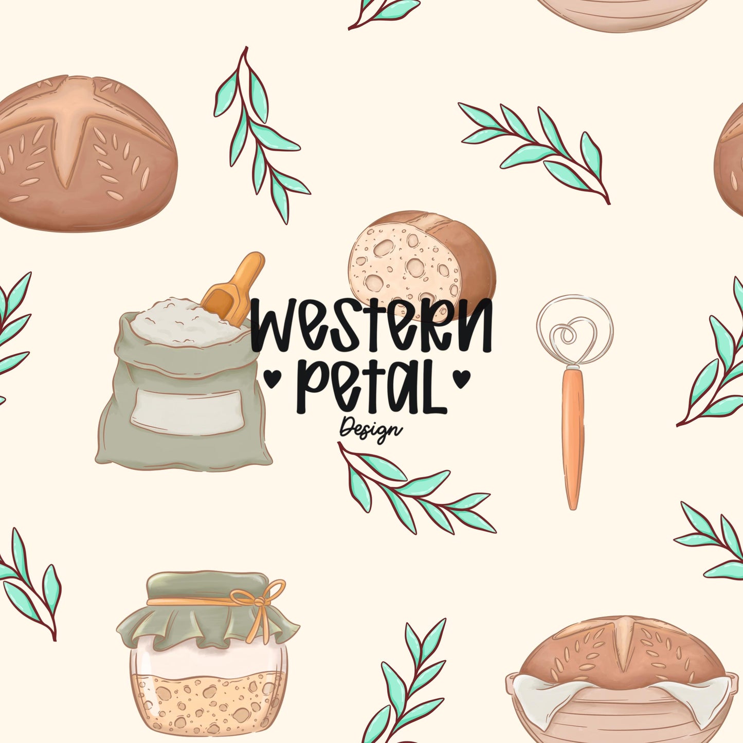 Sourdough Bread Seamless Pattern | Bakery Digital Paper (12x12 PNG)