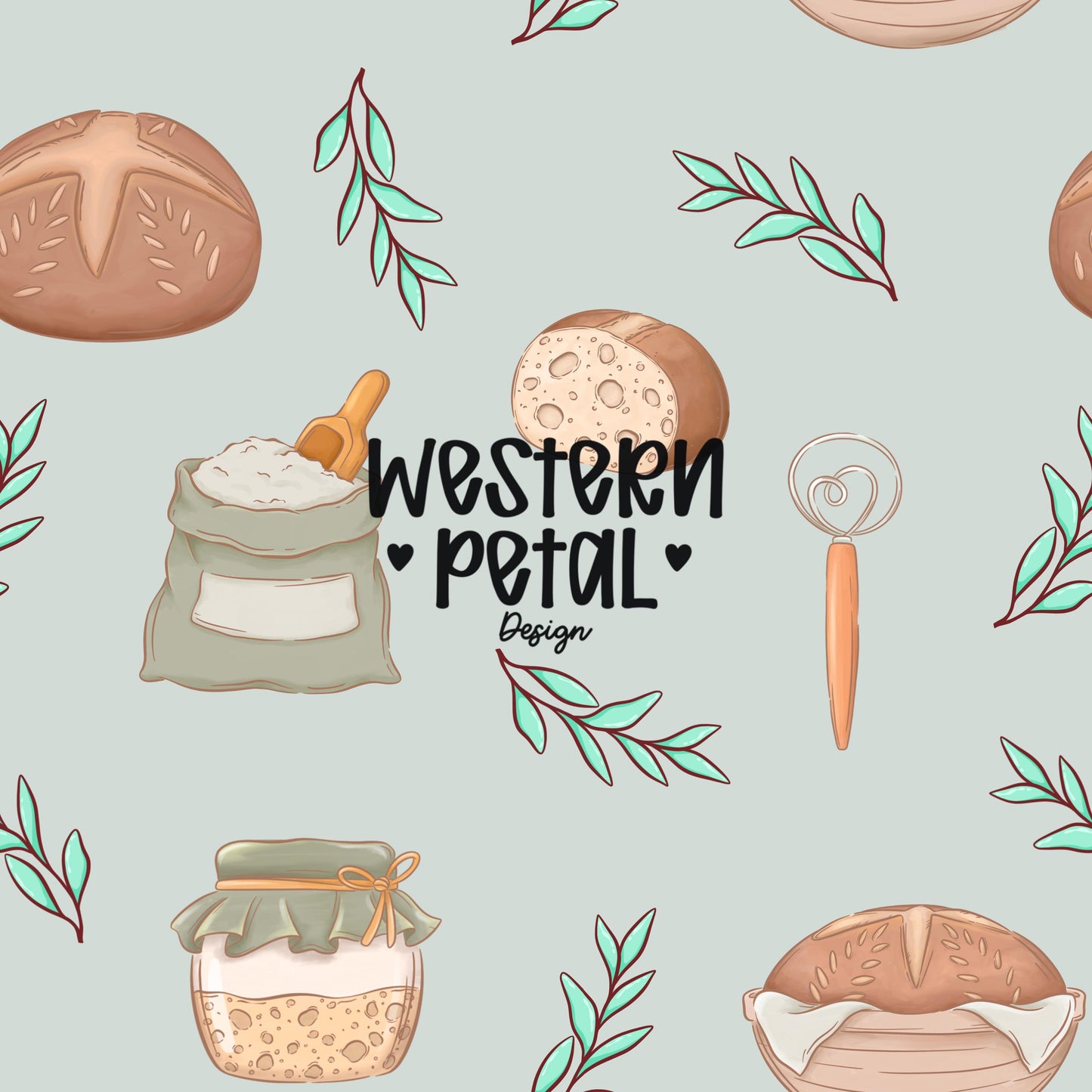 Sourdough Bread Seamless Pattern | Bakery Digital Paper (12x12 PNG)