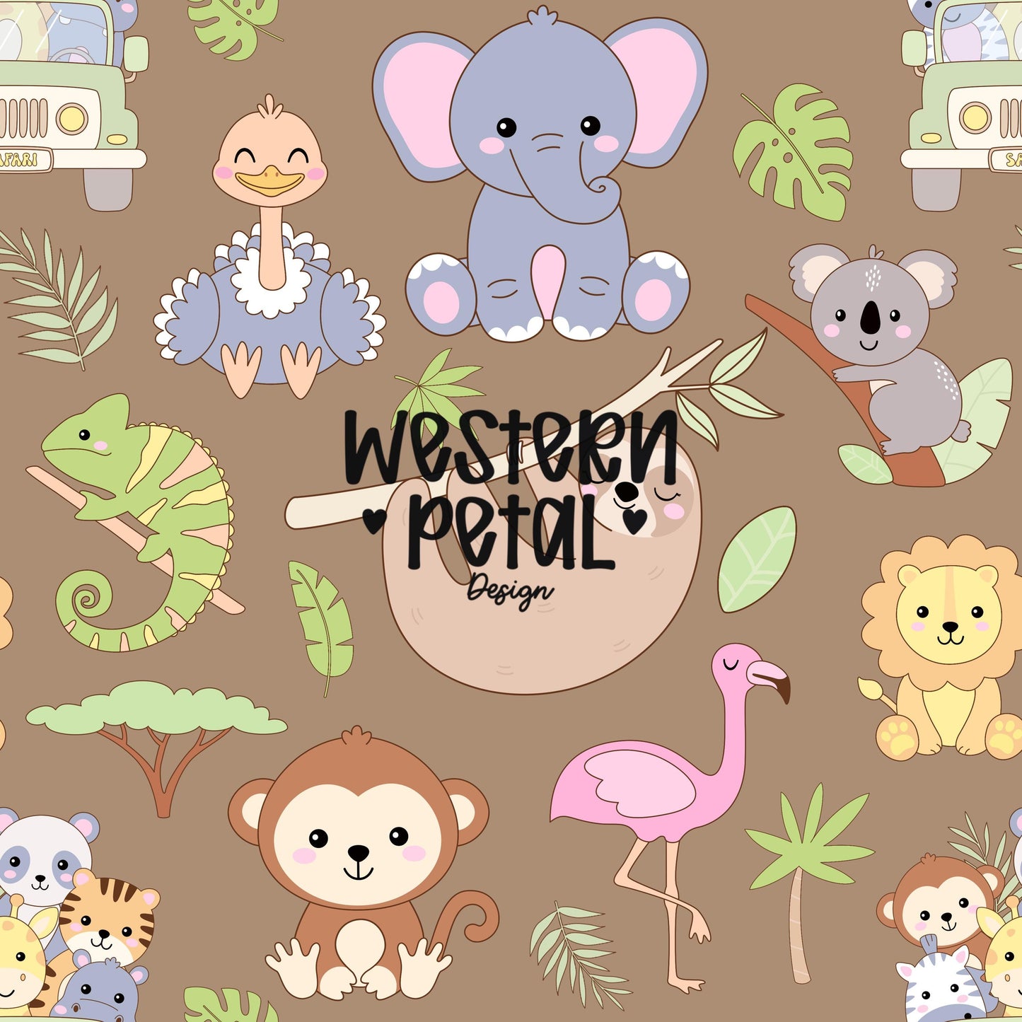 Safari Animals Seamless Pattern | Nursery Fabric Wallpaper (12x12 PNG)