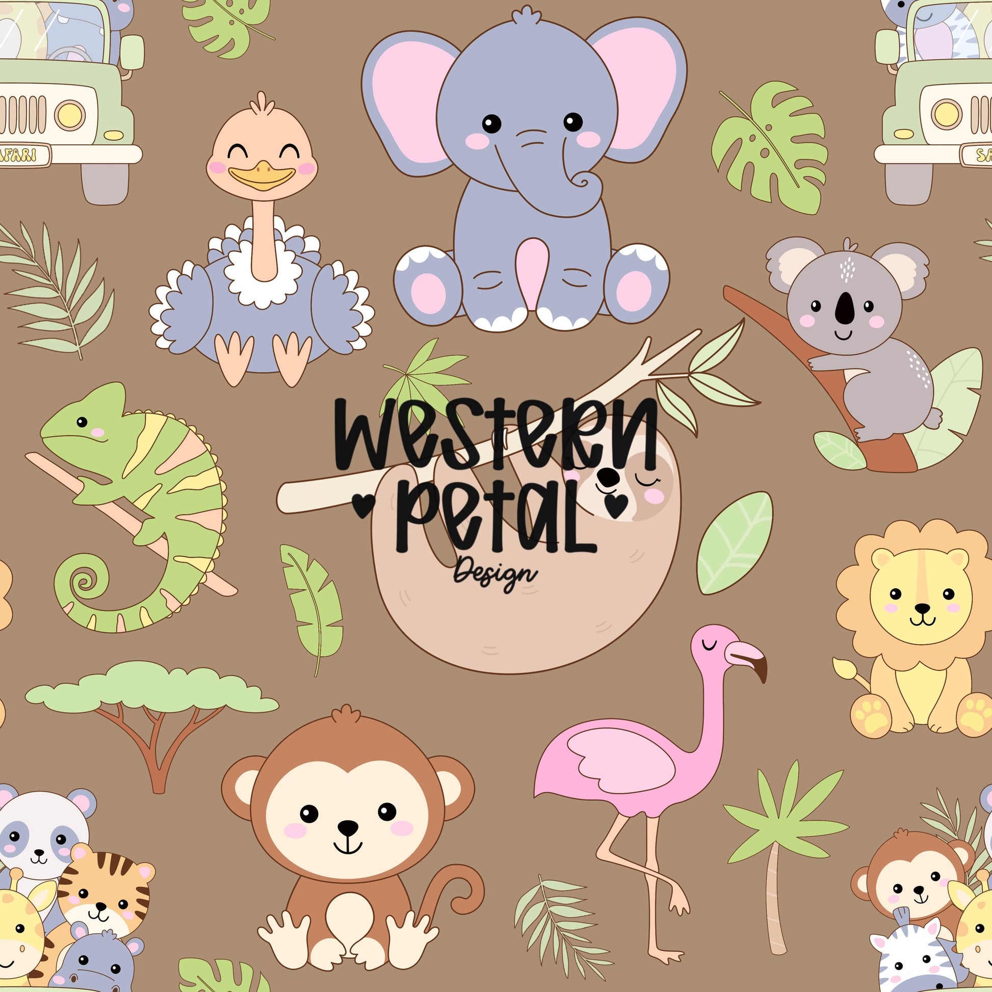 Safari Animals Seamless Pattern | Nursery Fabric Wallpaper (12x12 PNG)