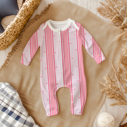 Pink Scallop Stripe Pattern, Girly Hearts Fabric, Seamless Nursery Design (Digital Download)