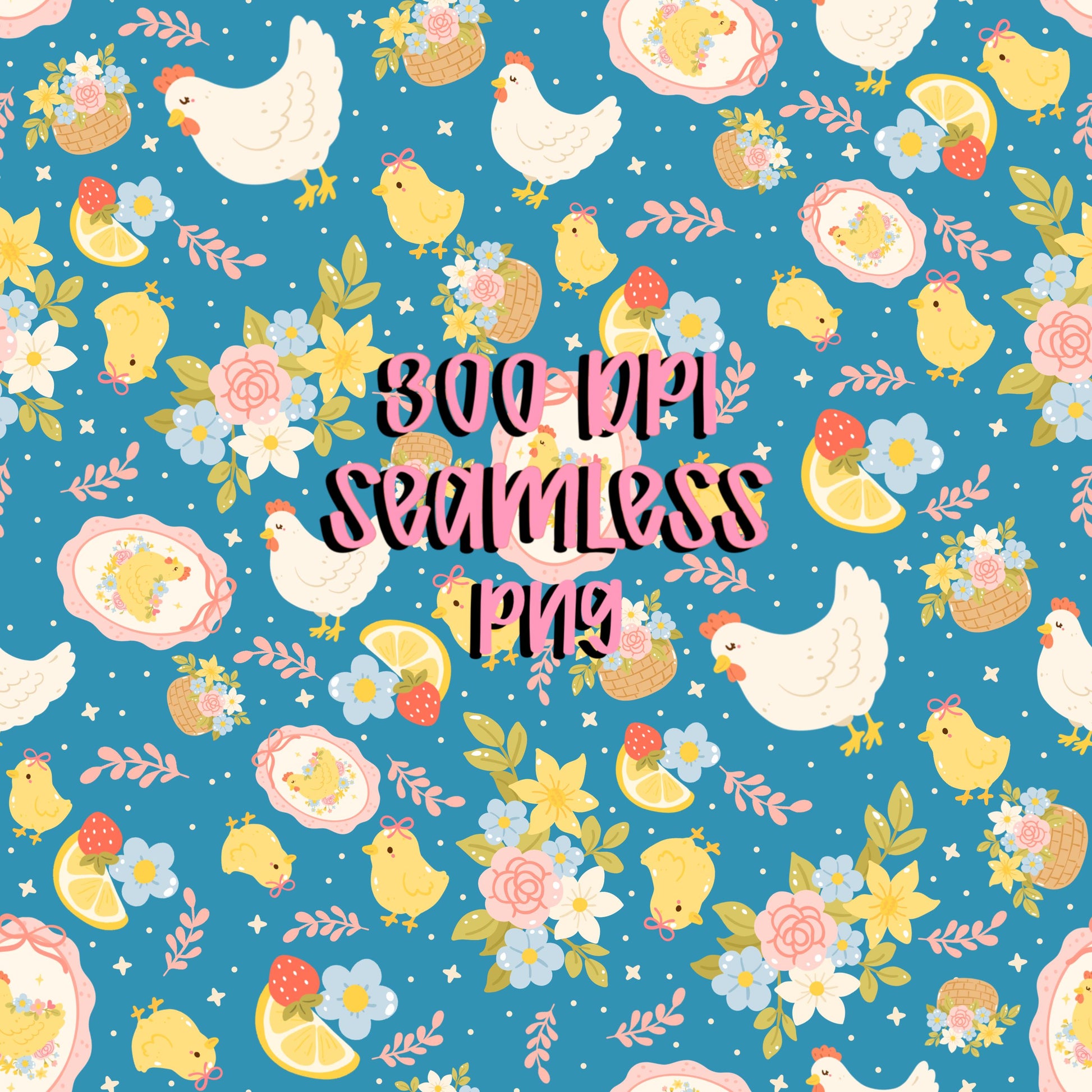 Spring Chicken Seamless Pattern | Easter Farm Floral Fabric (Digital Paper)