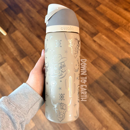 Engraved Owala Tumbler, Western Cowgirl Water Bottle, Highland Cow Tumbler, Floral Boot Aztec Design, 24 32 40 oz Cup