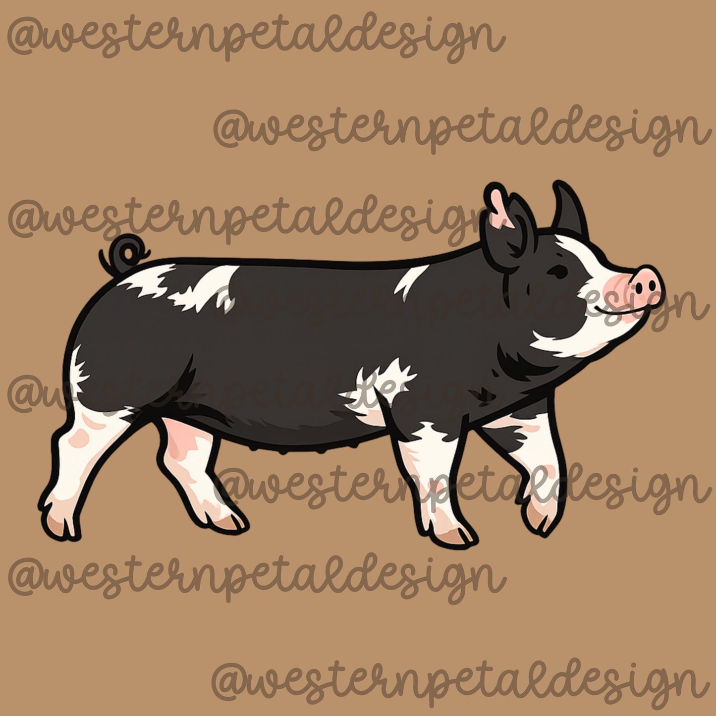 Berkshire Show Pig Clipart PNG | 4H Livestock Illustration | Swine Graphic | Sublimation Design | Transparent Background