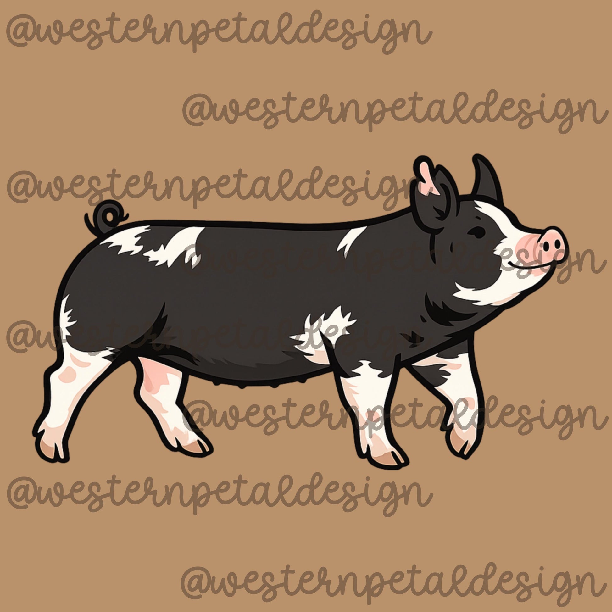Berkshire Show Pig Clipart PNG | 4H Livestock Illustration | Swine Graphic | Sublimation Design | Transparent Background
