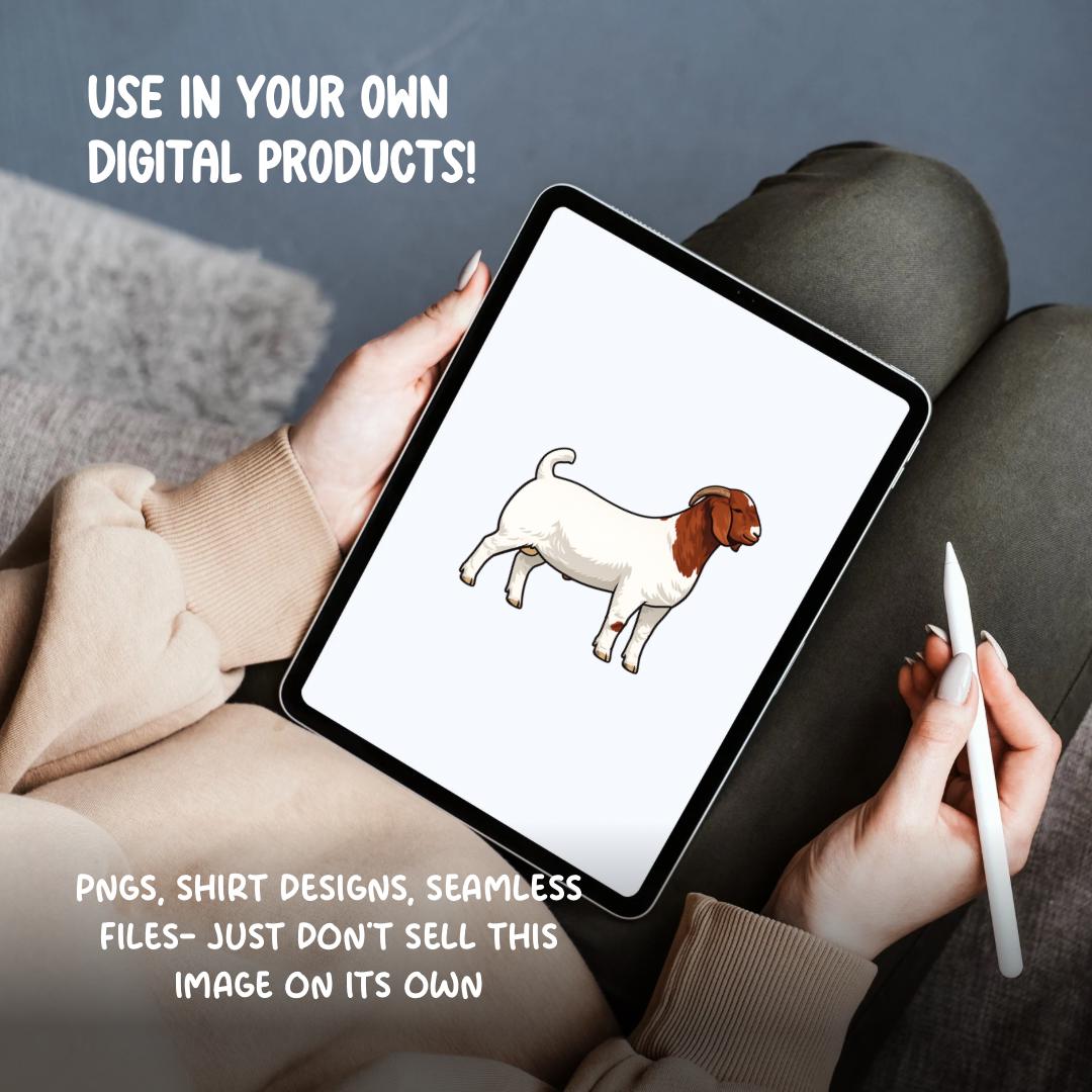 Boer Goat Clipart PNG | 4H Livestock Illustration | Show Goat Graphic | Sublimation Design | Transparent Background