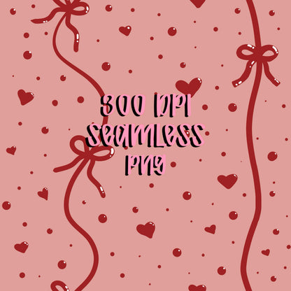 Valentine Ribbon Seamless Pattern, Pink Heart Digital Paper (12x12 Repeat File)