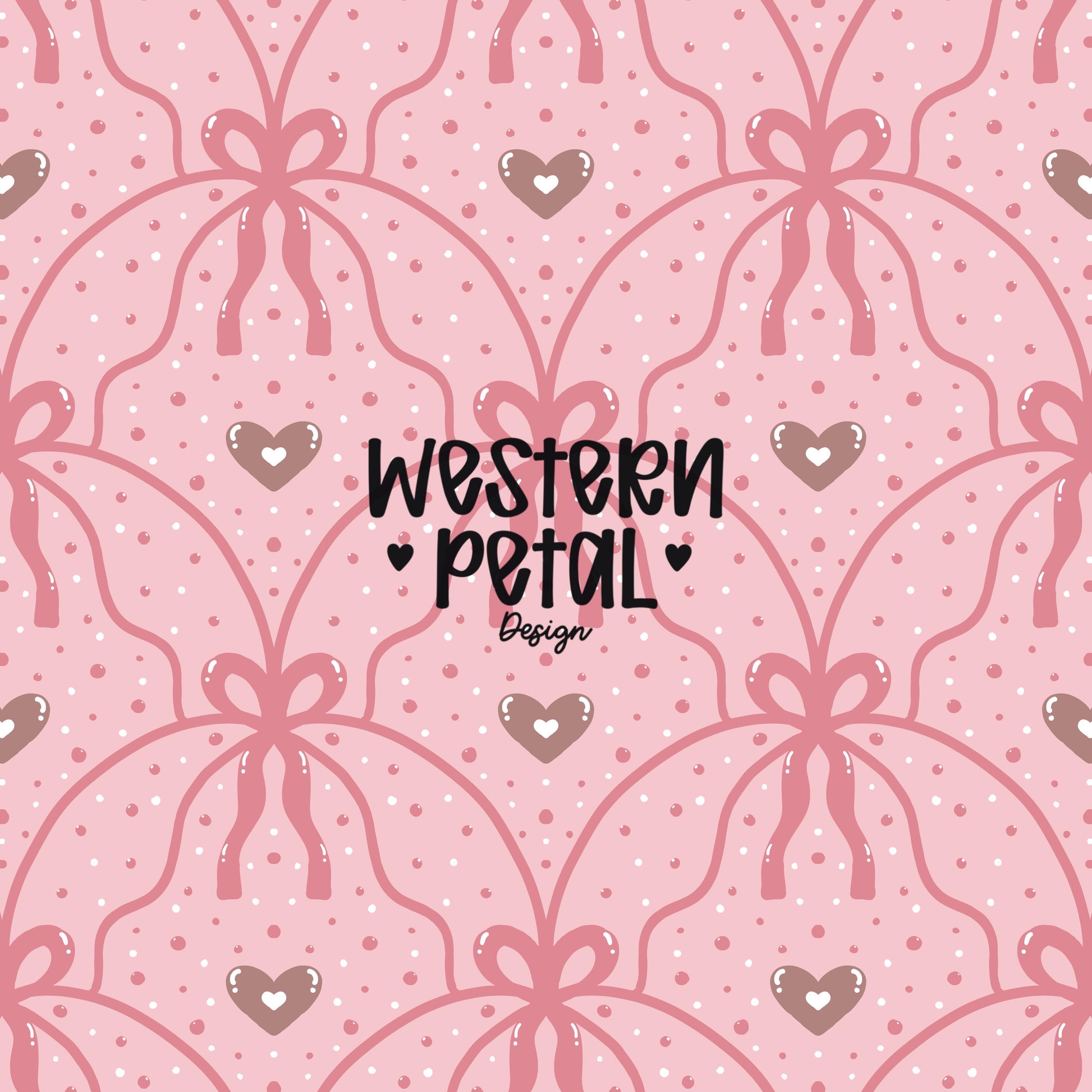 Hand drawn pink bow lattice seamless pattern with small hearts on a blush background, romantic Valentine digital paper