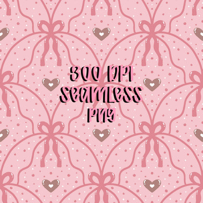 Pink Bow Heart Seamless Pattern PNG, Coquette Bow Digital Paper, Girly Valentine Pattern, Cute Lattice Ribbon Design, 12x12 Sublimation