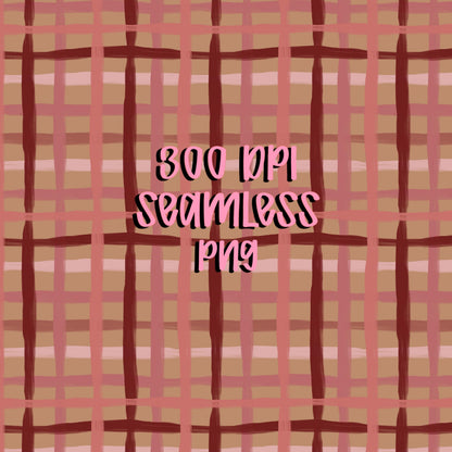 Pink Neutral Plaid Seamless Pattern, Hand-Drawn Checkered Digital Paper (12x12 Repeat) (Digital Download)
