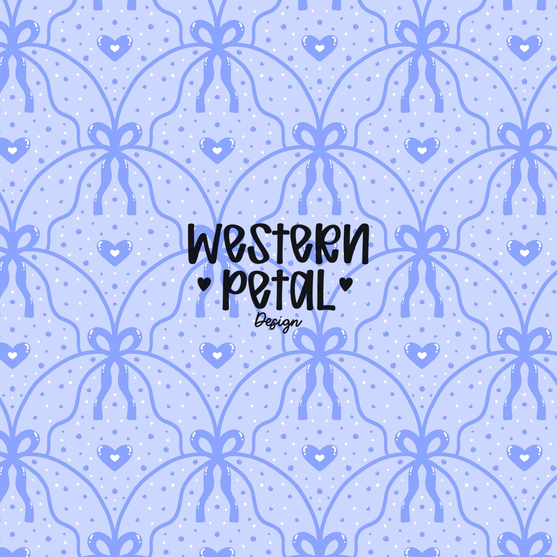 Hand drawn blue bow lattice seamless pattern with small hearts on a soft blue background, vintage style digital paper