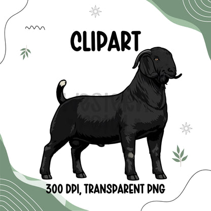 Black Goat Clipart PNG | 4H Livestock Illustration | Farm Animal Graphic | Sublimation Design | Transparent Background