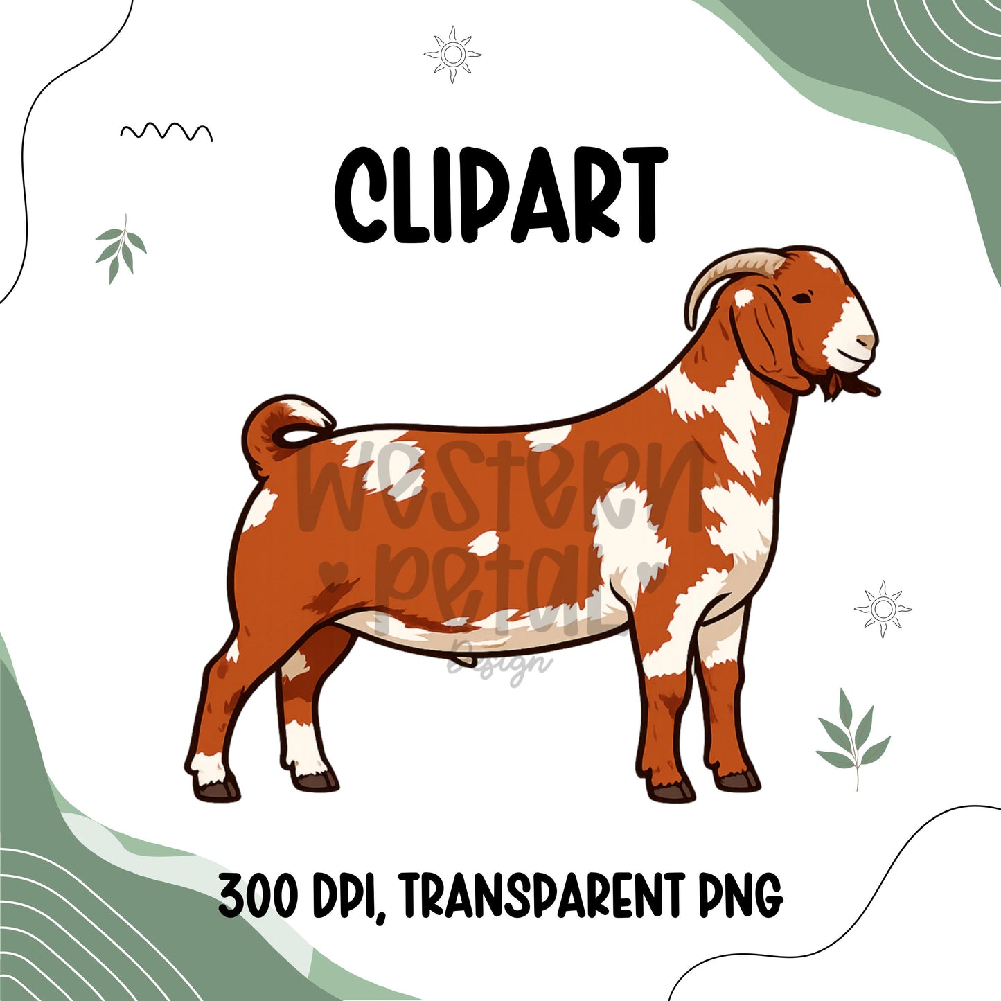 Boer Goat Clipart | Spotted Livestock PNG (Digital Download)